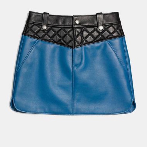 NWT Coach Blue Leather Hem Mini Skirt - Picture 4 of 8